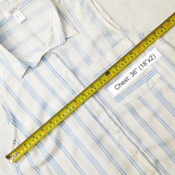 STREETWEAR SOCIETY Rayon Blouse Top White Blue Striped Sleeveless Button Front - Picture 9 of 11